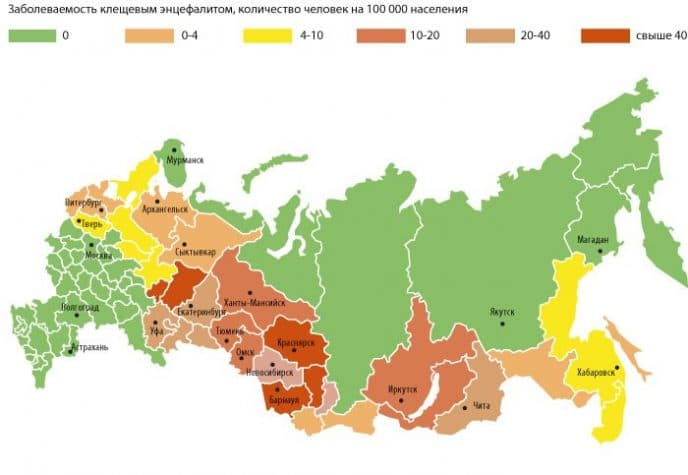 Карта энцефалитных клещей москва